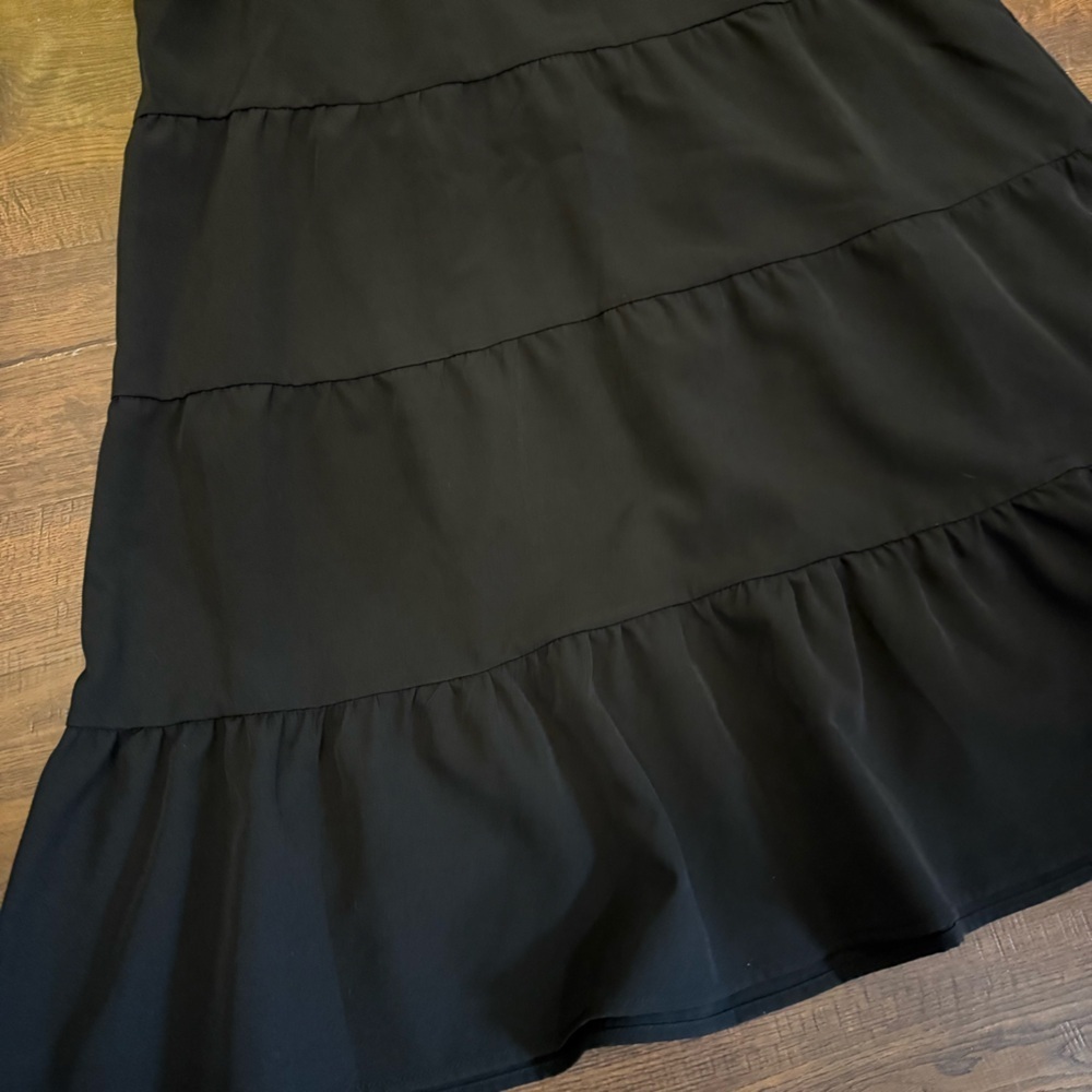 Mud Pie Black Tiered Dress Tie Neck Ruffle Sleeveless Size Medium - Picture 4 of 8
